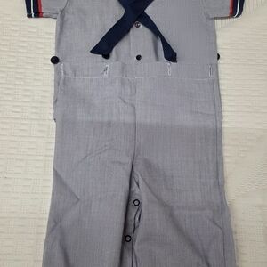 Toddler Blue Seersucker Sailor-Style Overalls